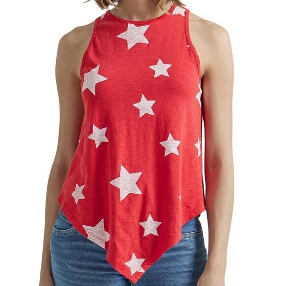 Wrangler Retro Women's LG Sleeveless Pointed Hem Star Graphic Tank Top Red - Picture 1 of 4